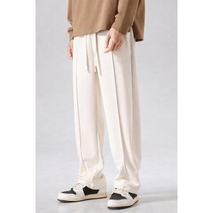 Men Wide Leg Loose Fit Trousers with Elastic Waist & Drawstring for Men – Korean Style Relaxed Straight Casual Pants, Comfortable Lounge Travel Street